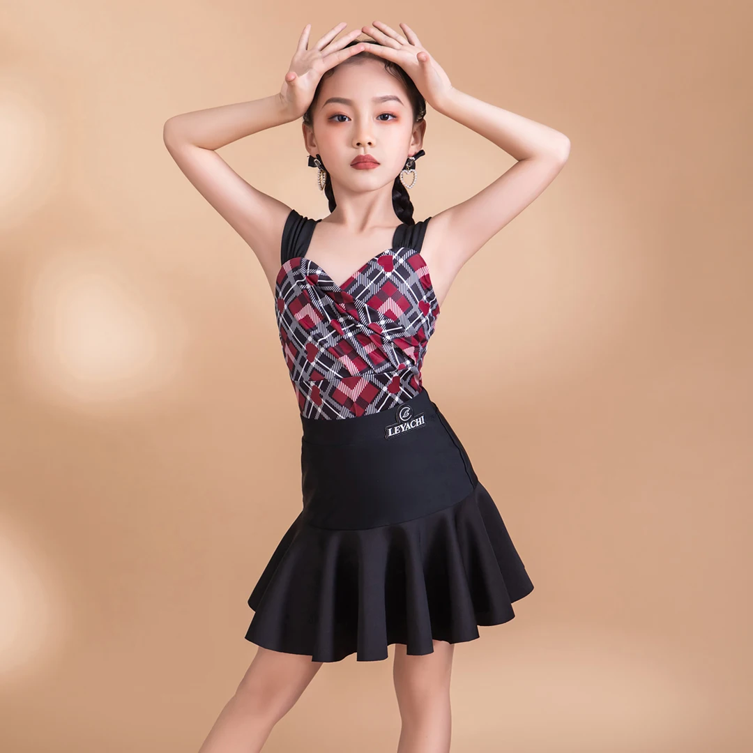 

2023 Chilren Latin Dance Costumes Sling Tops Skirts Suit Chacha Rumba Tango Dress Girls Latin Dance Practice Clothes DQS12124