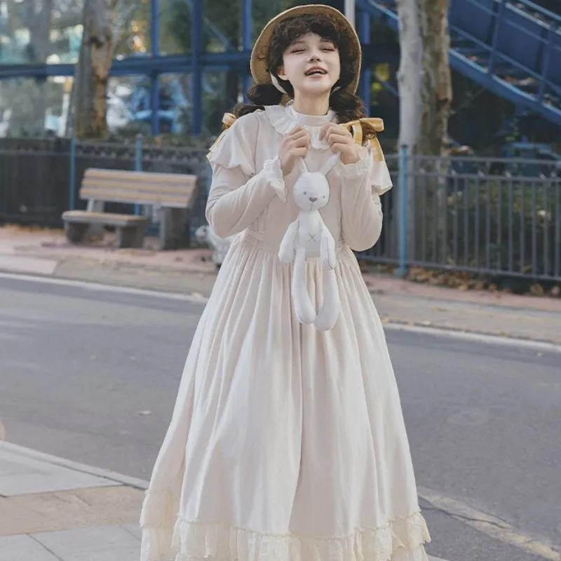 

Solid Color Lolita OP Dress Large Hem Ruffle Dress Autumn Winter Matching Dress Extension