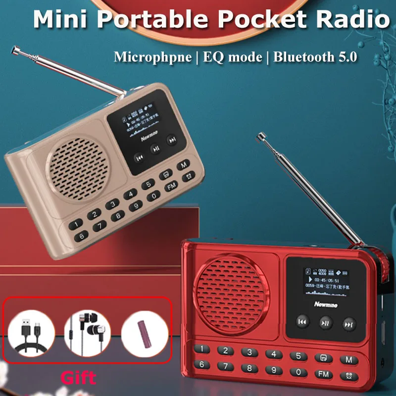 Radios Portatil FM Mini Pocket Radio High Power Bluetooth Speaker Portatile  Kuchenne Digital Radyolar with Mic TF Card MP3 Playe