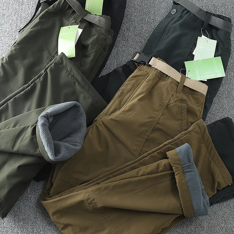 Winter Dicke Fleece Casual Hosen männer Baumwolle Taktische Baggy Cargo Hosen Doppel Schicht Warme Thermische Gerade Lange Hosen