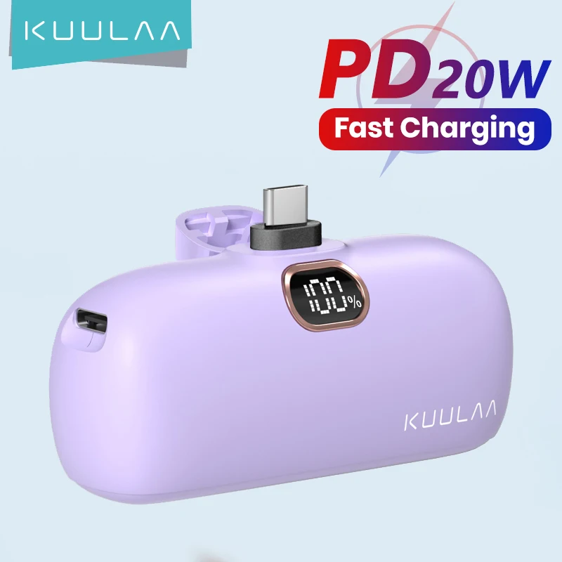 Kuulaa Power Bank 5000Mah Caricabatterie Portatile 20W, Per Iphone 15 Plus/15 Pro Max, Serie Samsung S23, Huawei, Ipad Pro/Air, Airpods
