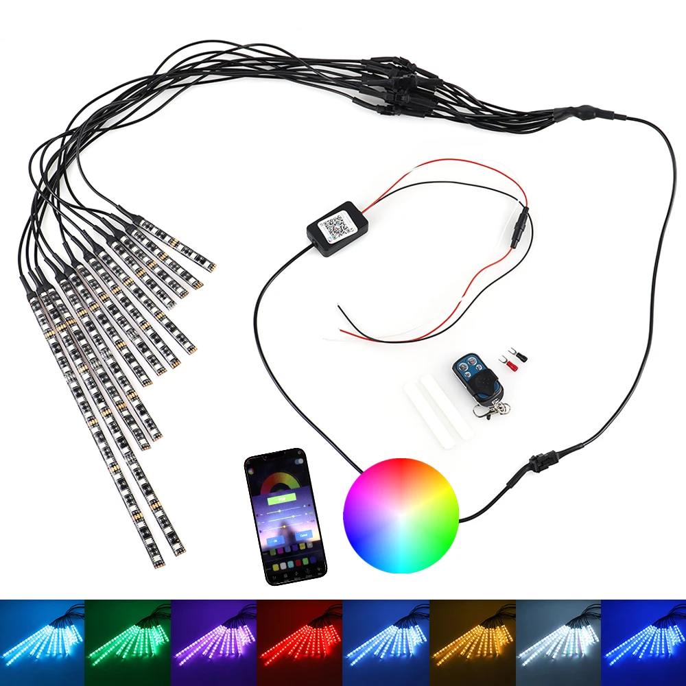 Motorcycle LED Lights LED Atmosphere Light LED Lamp Strip Motorcycle Accessories Motorcycle Led Light Strips Wireless RF Remote Control Waterproof RGB Multi-Color Atmosphere Light for Motorcycle Automobile ATV