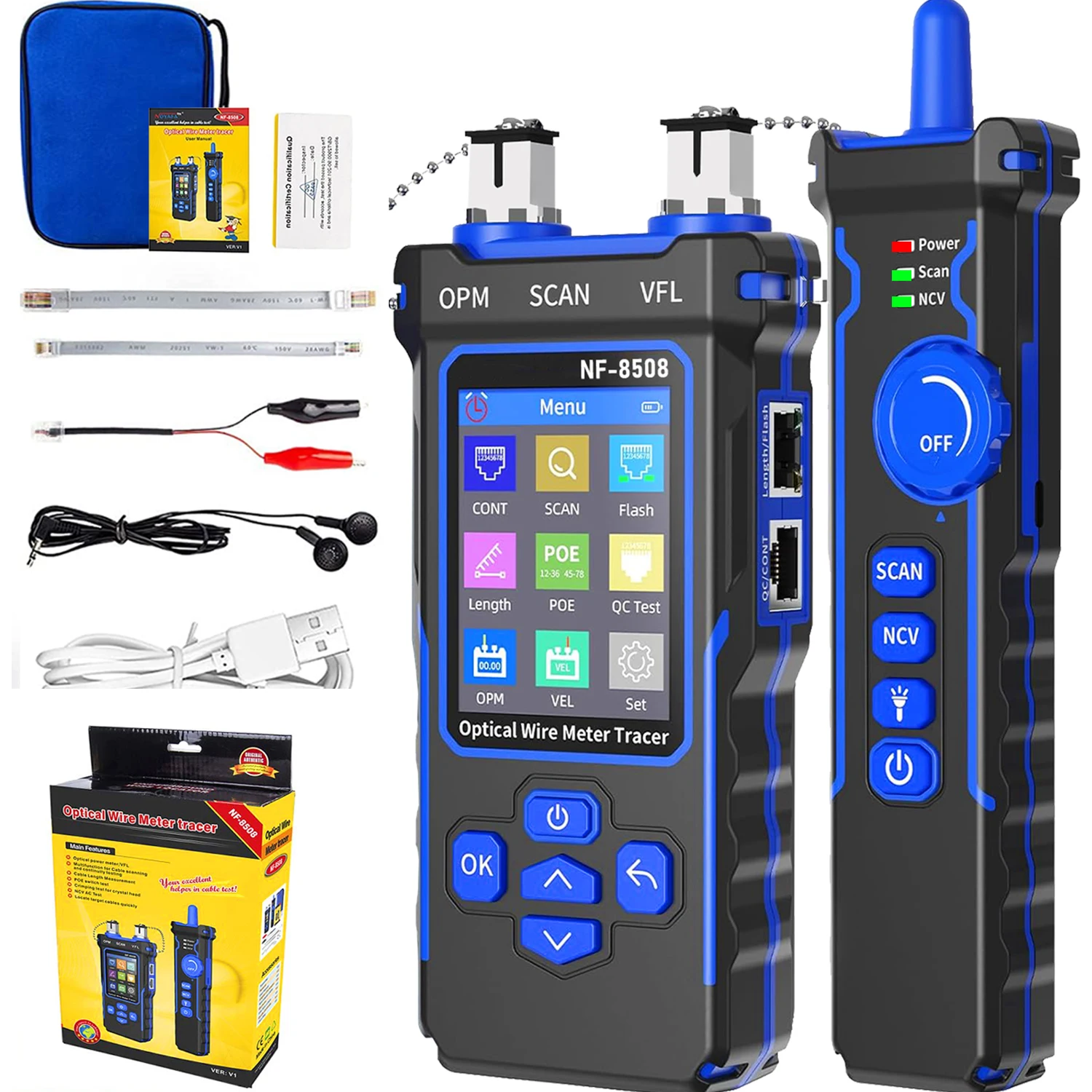 NOYAFA NF-8508 Network Cable Tester LAN Optical Power Meter Tester LCD Display Measure Length Wiremap Tester Cable Tracker 3