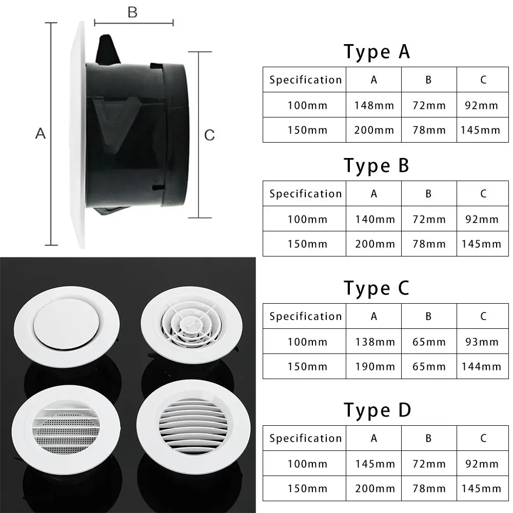 Ducting Ventilation Cover Various Shapes 100/150mm Round Air Vent Extract Valve Grille Air Circulation Vents Cover