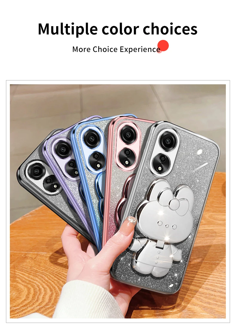 Étui souple avec support de miroir de maquillage, lapin à paillettes, A55, pour Oppo A36, A76, A32, A31, A93, A73, A53, A55, A35, A15, A38A54, A52, A92, 4G, 5G_voghion.com