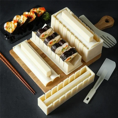 

10Pcs/Set Sushi Maker Equipment Kit,Japanese Rice Ball Cake Roll Mold Sushi Multifunctional Mould Making Sushi Tools