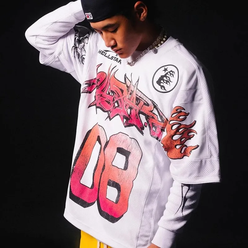 

23SS Top Quality Mesh Patchwork Hellstar Studios Tee T Shirt Men Women Embroidery Logo Top Short Sleeve T-shirt Basic style