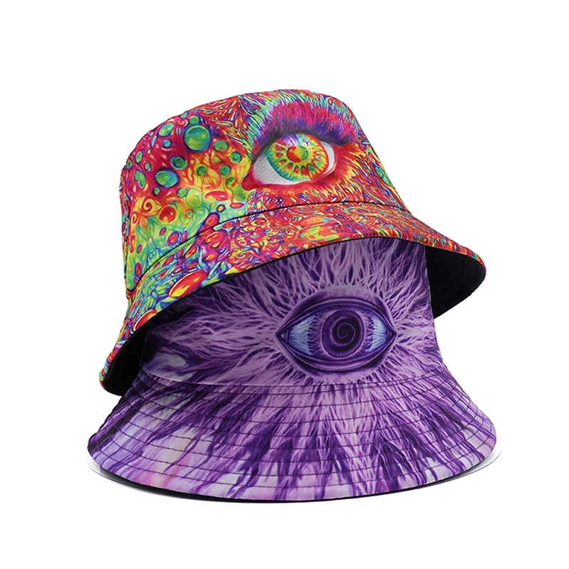 Bocca Eyes Pattern Bucket Hat Cartoon Graffiti Printing Fisherman Hats Double Sides Panama Cap Men Women Sun Sunscreen Outdoor sun hats fisherman hat sunscreen hats bucket hats sun hat