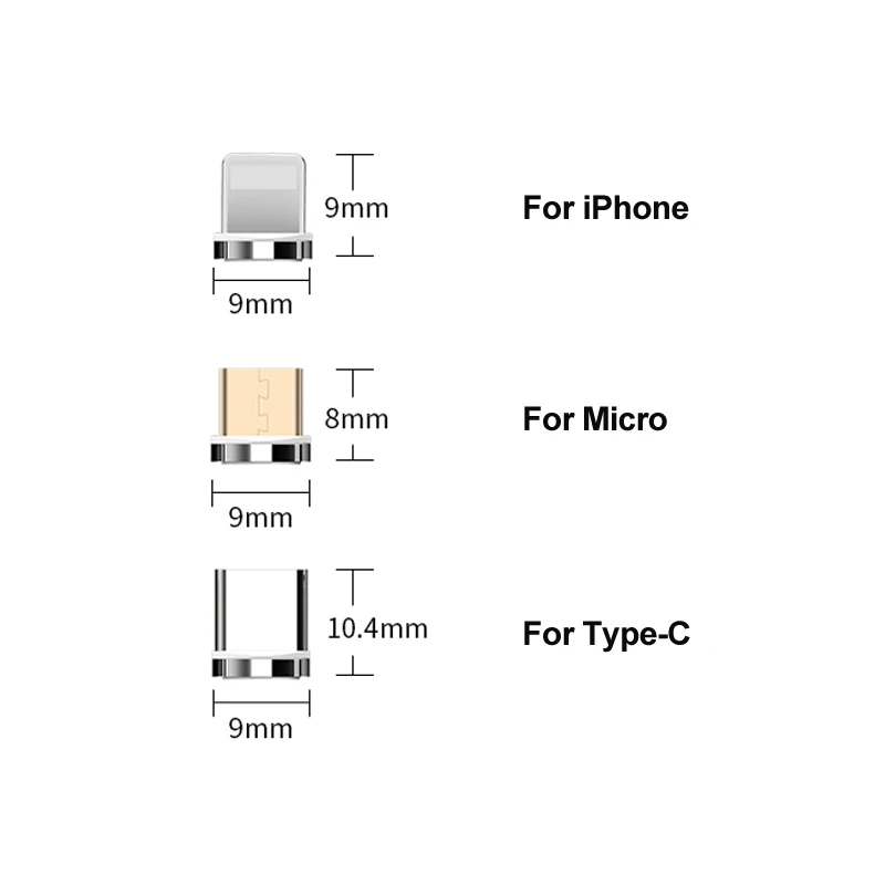 Magnetic Charging Cable Adapter Connector Tips Head for Type C Micro USB iPhone 3A Fast Charging 5Pcs Plugs Not Cable