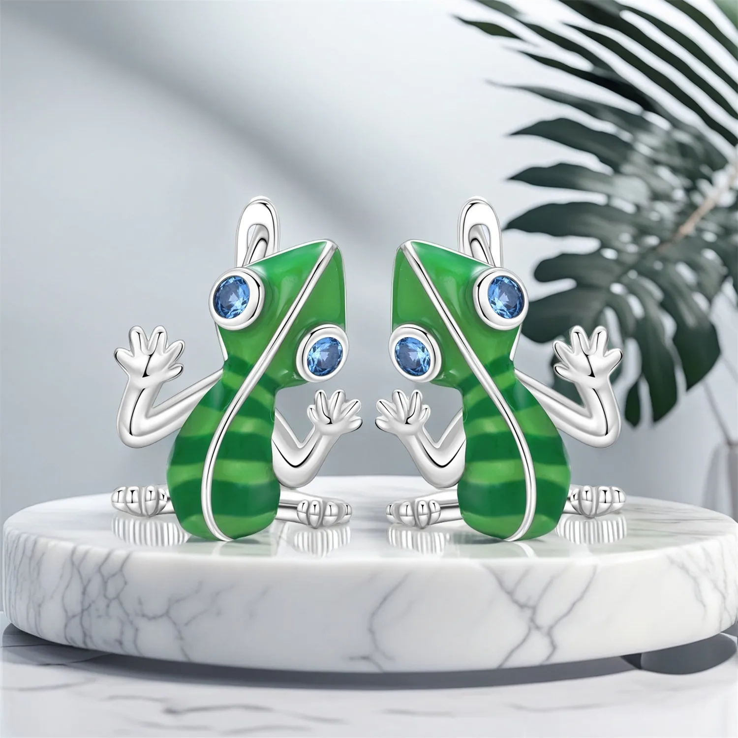 PANPOKI Original 925 Sterling Silver Blue Green Chameleon Earrings Women Hoop Earring Anniversary Jewelry Trendy Gifts