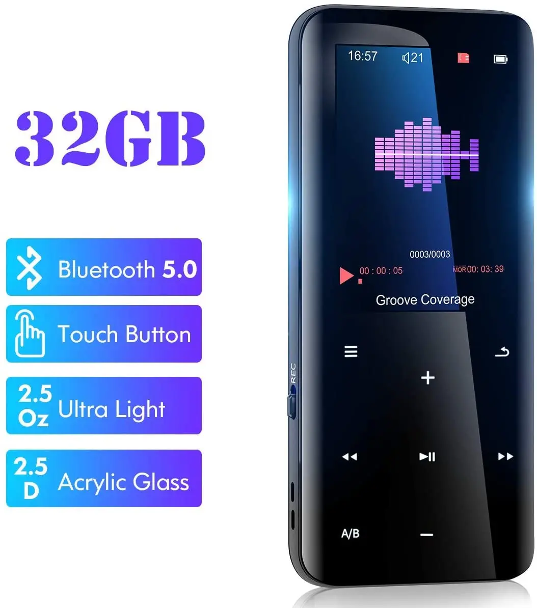 Jogador mp4 com dente azul 32gb leitor de m sica com chave de toque fm