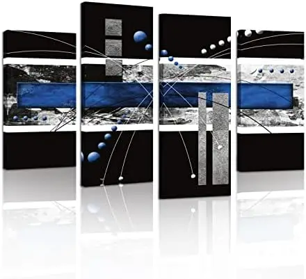 

Large Black Blue Canvas - 4 Panels Modern Abstract Picture Set for Home Decoration - Contemporary Painting Artwork Ready to Ha