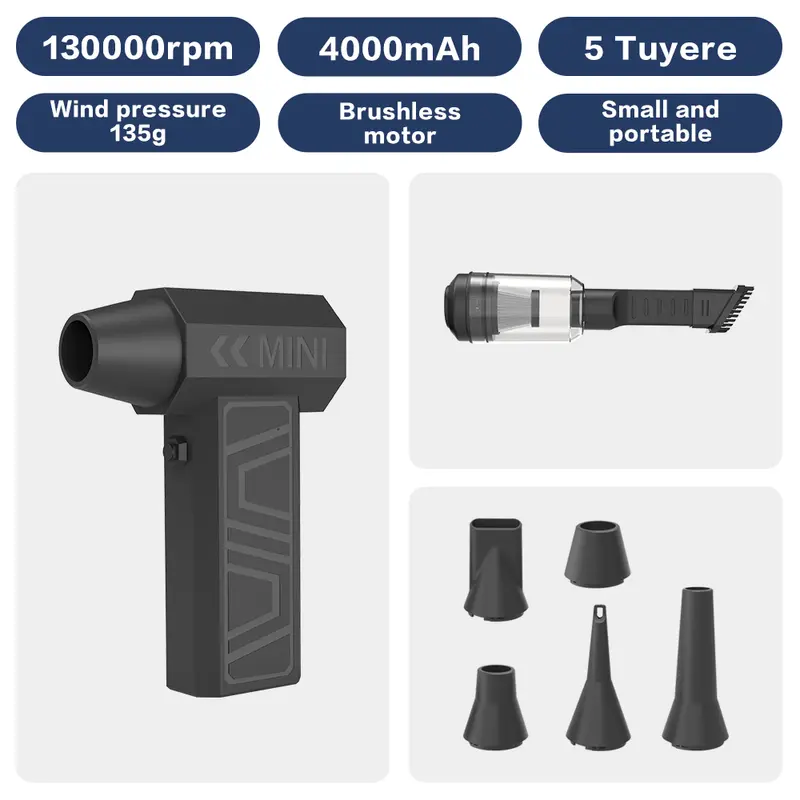 Air Duster 130000RPM Powerful Air Blower Cleaner Violent Fan Upgrades Five Nozzle Type-C Strong Winds Brushless Turbo Jet Blower - Image 8