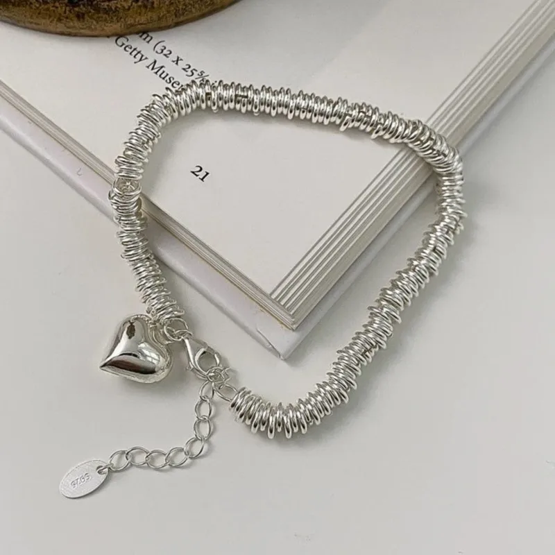 New Fashion Silver Color Heart Pendant Bracelet for Women Thick Chain Sexy Trendy Chain Party Jewelry Gifts