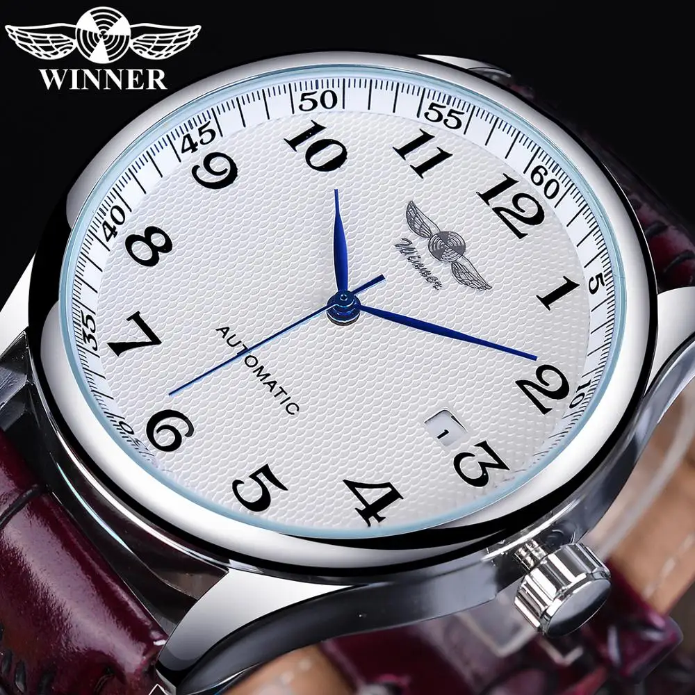 Mechanical Watch Retro Classic Design Calendar Casual Belt Blue Hands Men's Fashion Automatic Watch