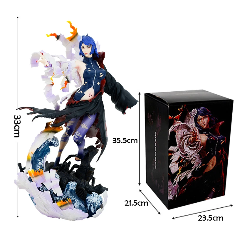 

33CM Naruto Anime Figure Naru Konan Scene Battle Damage Double Headed Action Figure Statue GK Shippuden Akatsuki Figurine