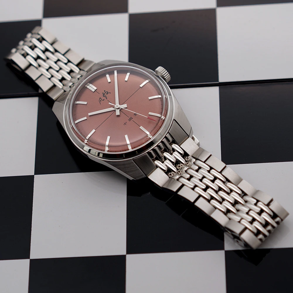 Merkur Watch Vintage Handwind Mechanical Watch for Men Rose Red Dial Casual Dress Watches Reloj Hombre