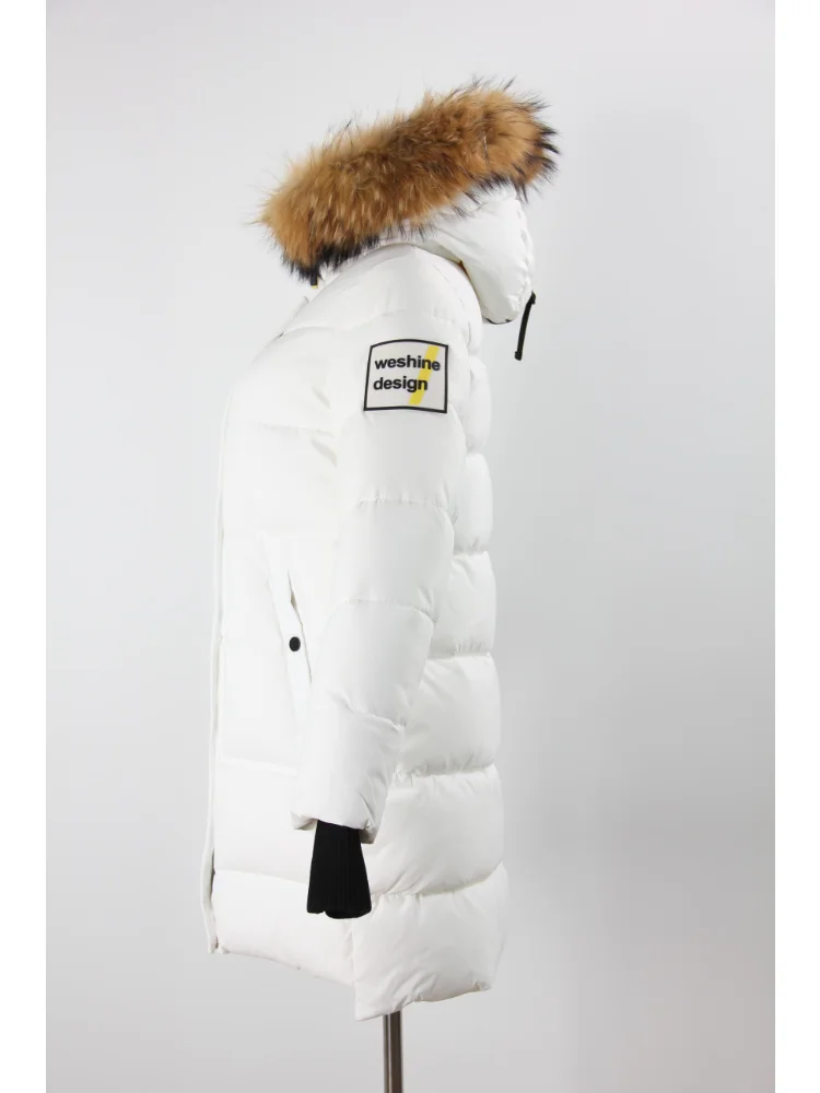 VERALBA Women's Mid-length Down Jacket With Hat and Detachable Fur Collar Winter Fashion Coat Design Show the Small Crowd Ladies
