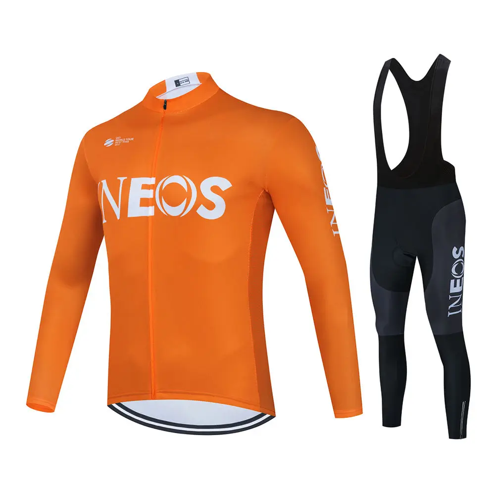 Ineos Team Long Sleeve Cycling Jersey Set for Men, MTB Bike Clothing, Bicycle Wear, 19D Gel Bib Pants 4