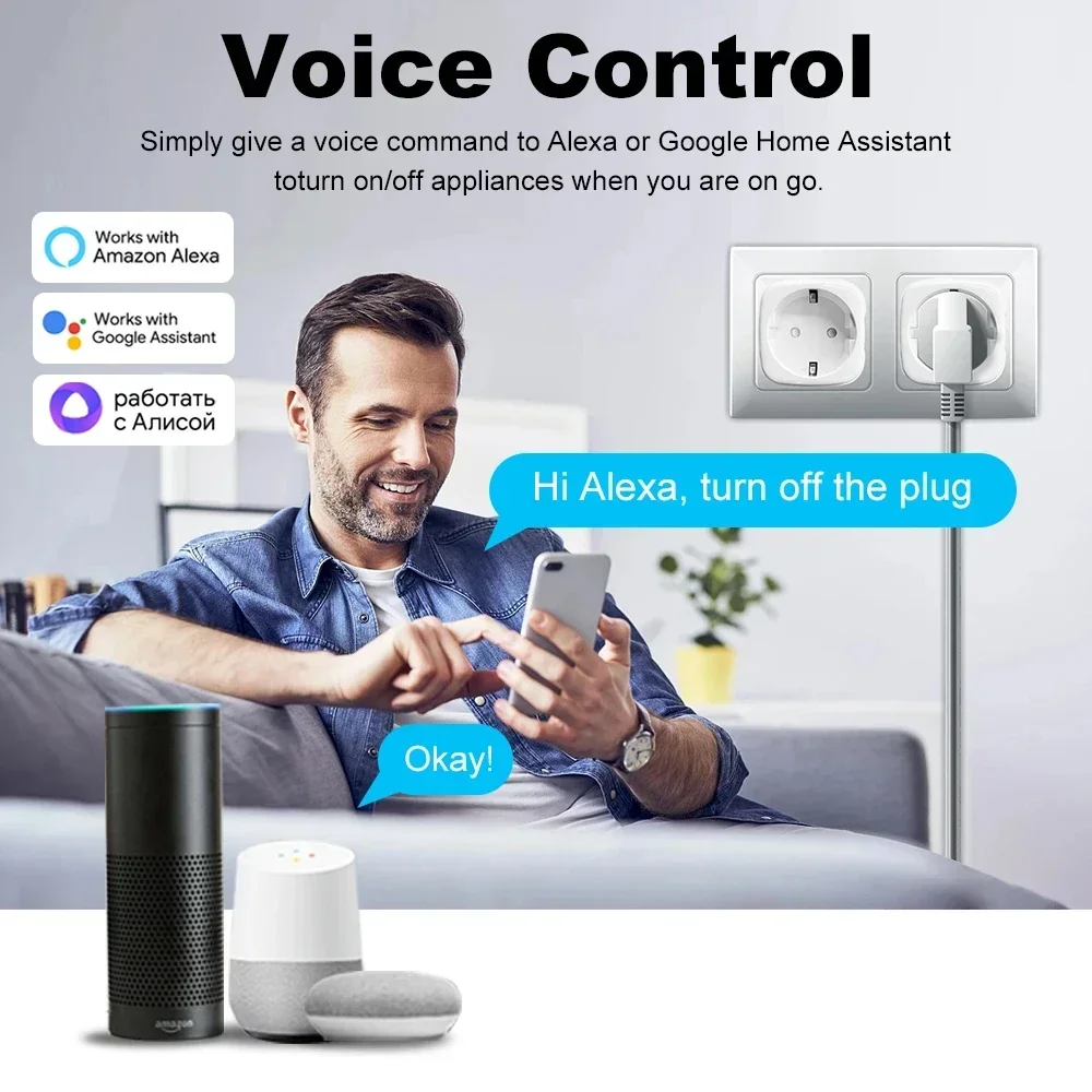 Smart Plug WiFi Socket EU Plug 20A Power Monitor Timing Function Tuya Smart Life APP Control Works with Alexa Google Home Alice - 3