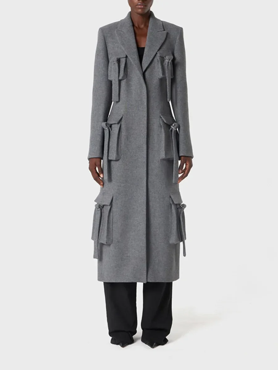 

Long Grey Women Suits 1 Piece Blazer Jacket Formal Office Lady Business Windbreak Work Wear Maxi Coat Fall Spring Outfit