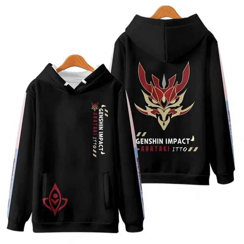 Genshin impact arataki itto anime game 3d hoodies sweaters cosplay male female hooded sport tops long sleeve hooded pullover 4xl
