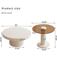 2-Pieces Modern Coffee Tables Set - Round Cream White Coffee Table & Small End Table for Living Room 2