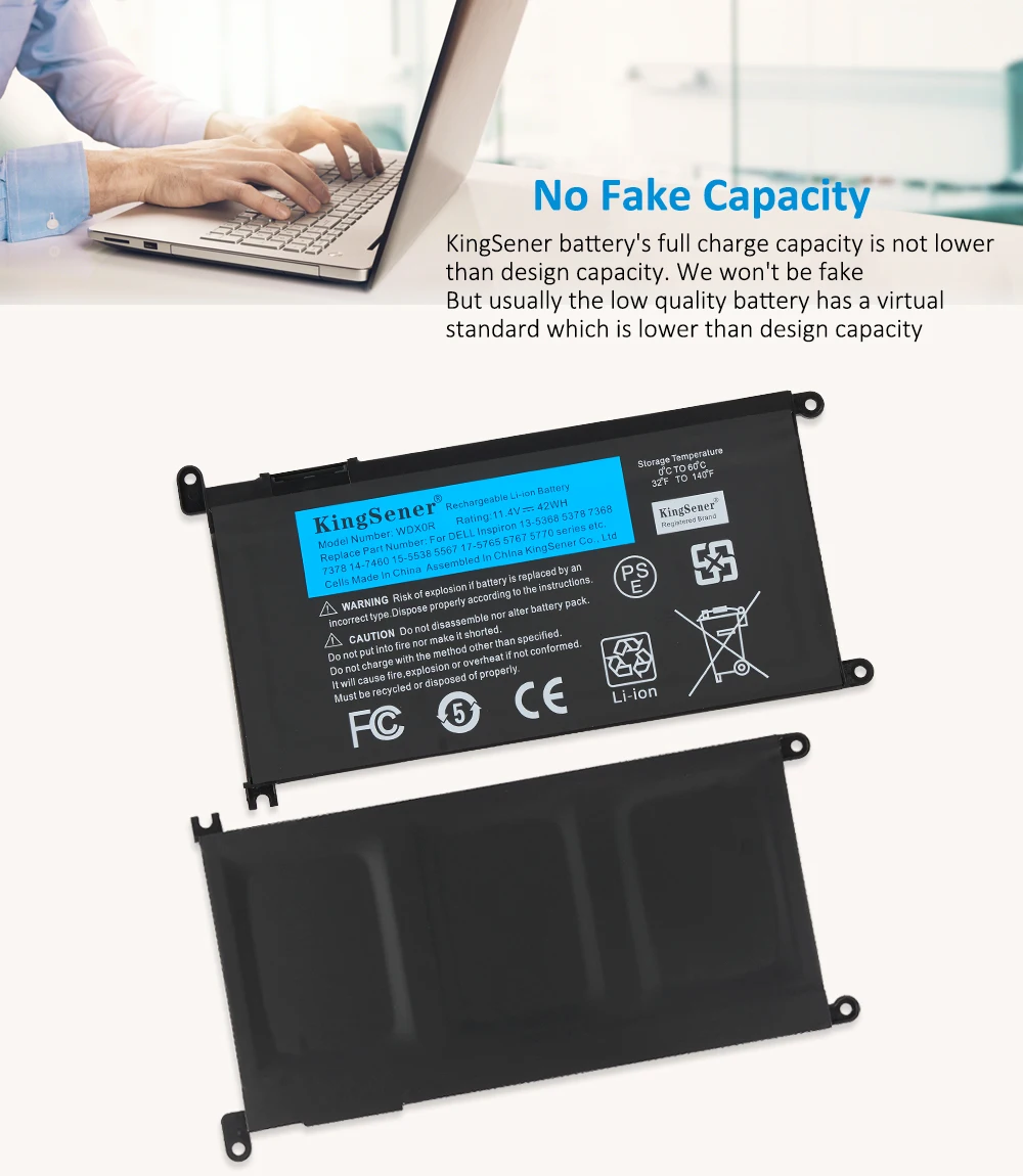Bateria do Portátil de Kingsener Wdxor para Dell Inspiron 13 5379 5378 7368 14 7560 7460 5567 145770 14-5468 14-5471 143480 3180 Wdx0r - Imagem 4