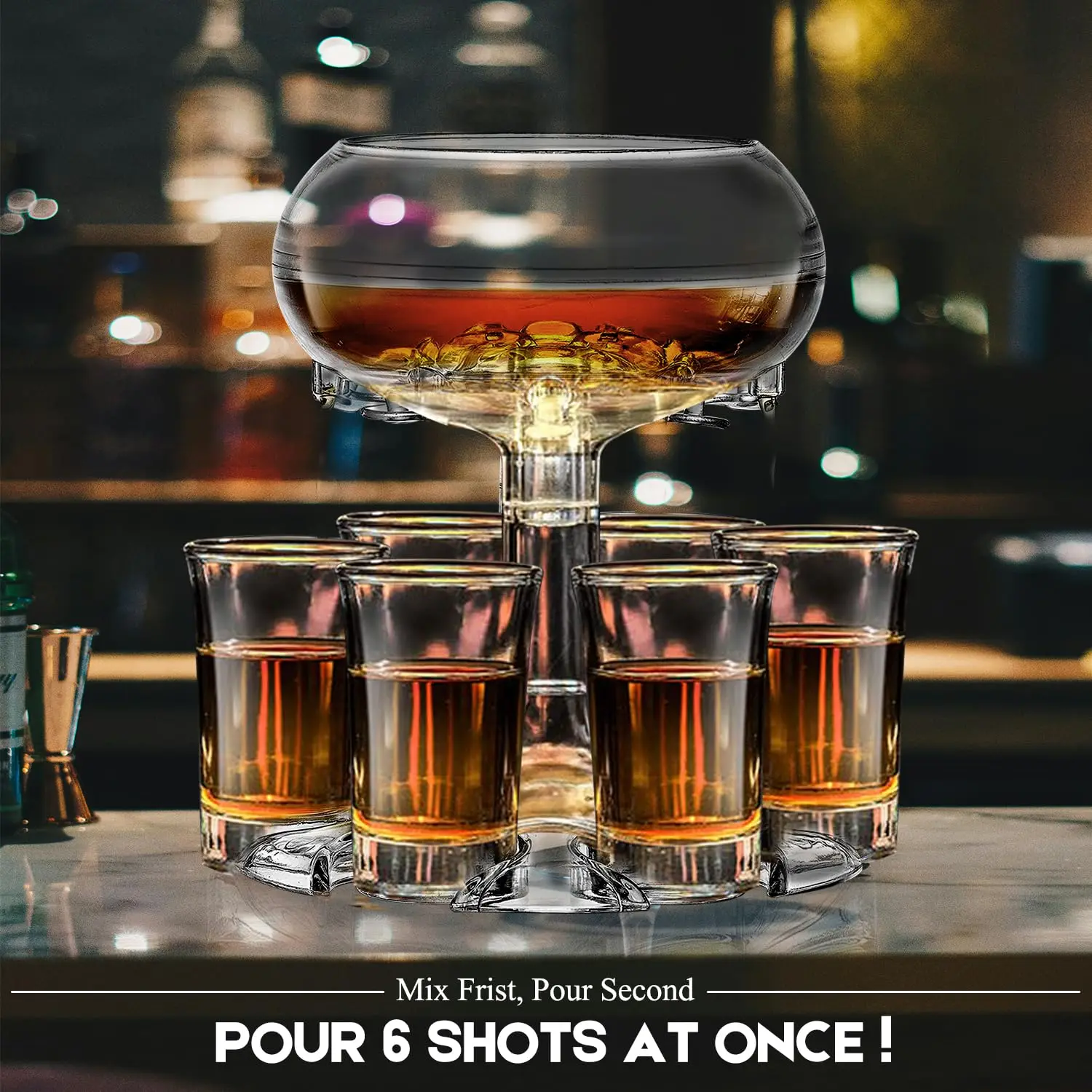 Adjustable Shot Glass Dispenser and Holder Made of Food Grade Plexiglass Shot Dispenser with 6 Drinking Glasses for Parties