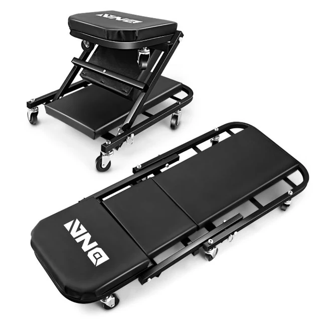 2-in-1 Foldable Garage Creeper Shop Seat, 300LBS Capacity Automotive Mechanic Repair Under Car Rolling Creeper Seat