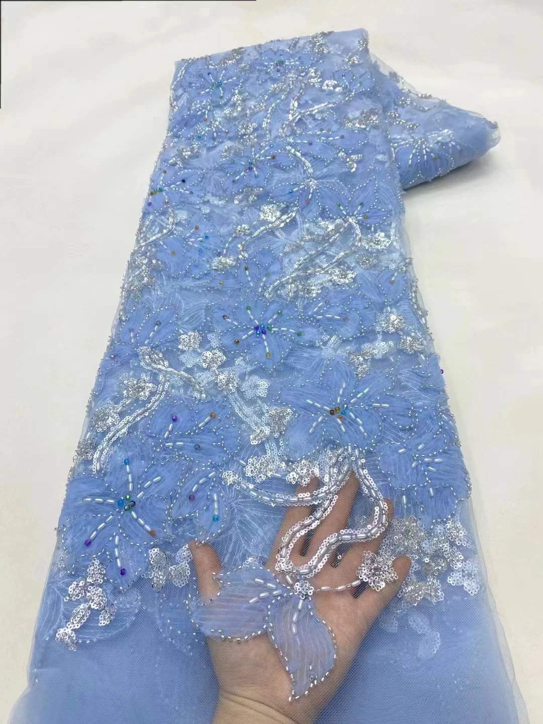 

Luxury African Beads Groom Lace Fabric 2024 High Quality Material Nigerian French Sequins Lace Fabric For Wedding Party Dresses