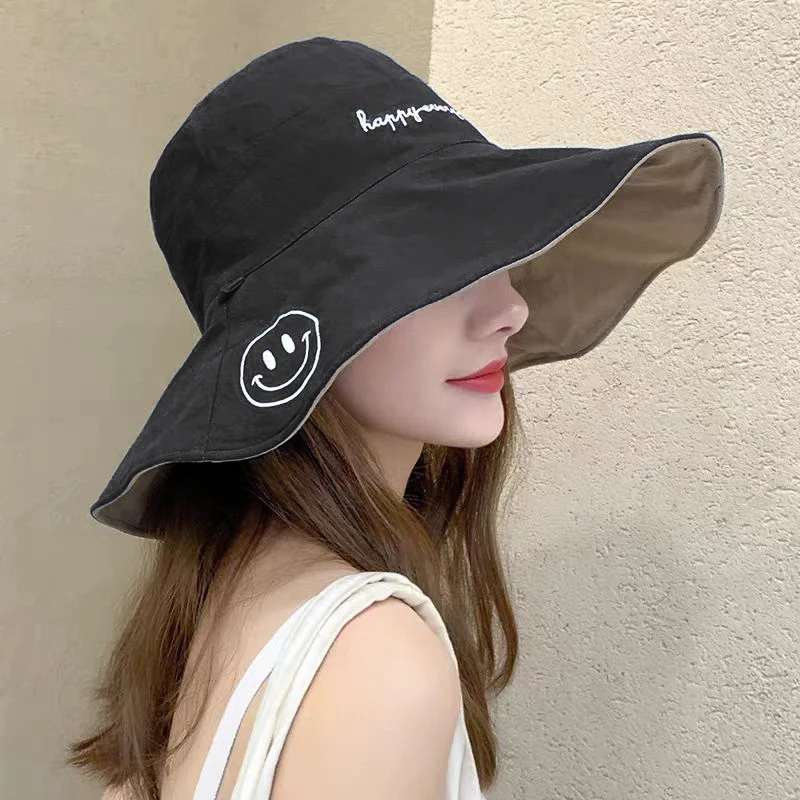 Women's Wide-Brimmed Sun Hat - 100% Cotton Fisherman Hat, Korean and Japanese Style Summer Travel Beach Outdoor Activity Sun Hat