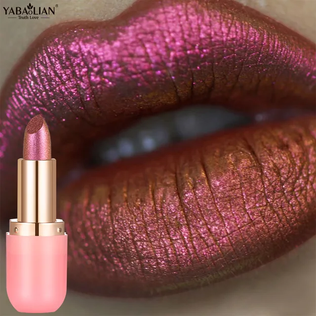 Metallic Violet Chameleon Lipstick Color Changing Matte Glitter Diamond Lipstick Waterproof Pearl Shine Lip Gloss Sexy Makeup