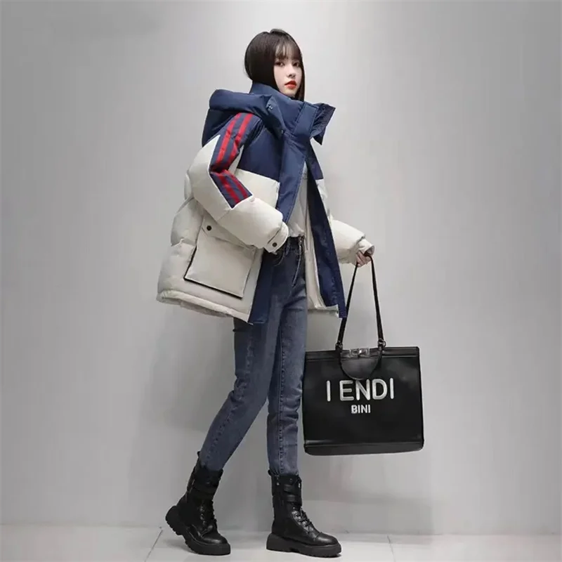 Down Cotton Jacket For Women in Winter 2023 Tiktok Net Red New Color Contrast Korean Version Loose Warm Student Coat For Women