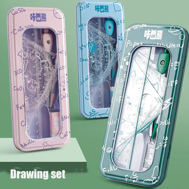 8PCS Drawing Set Compass Ruler Protract Learning Tools Mathematical Stationery Math Drawing Set for Students Accessories