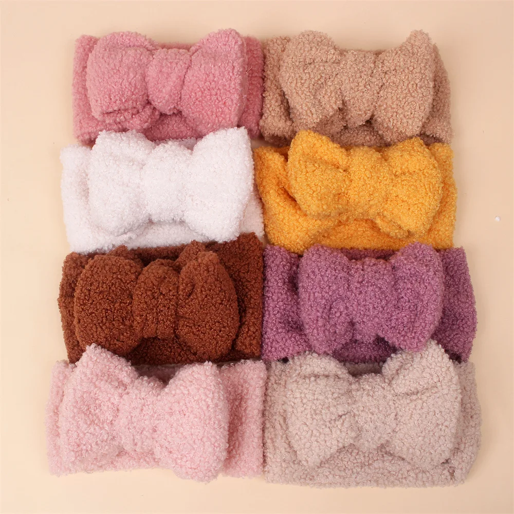 Warm Teddy Fabric Headband Baby Girl Newborn Headwraps Cute Bow Infant Girls Bonnet Baby Hair Accessories Winter princess baby girl hat laciness knit winter newborn hat baby bonnet enfant hats kids cap for girls warm baby beanie cap