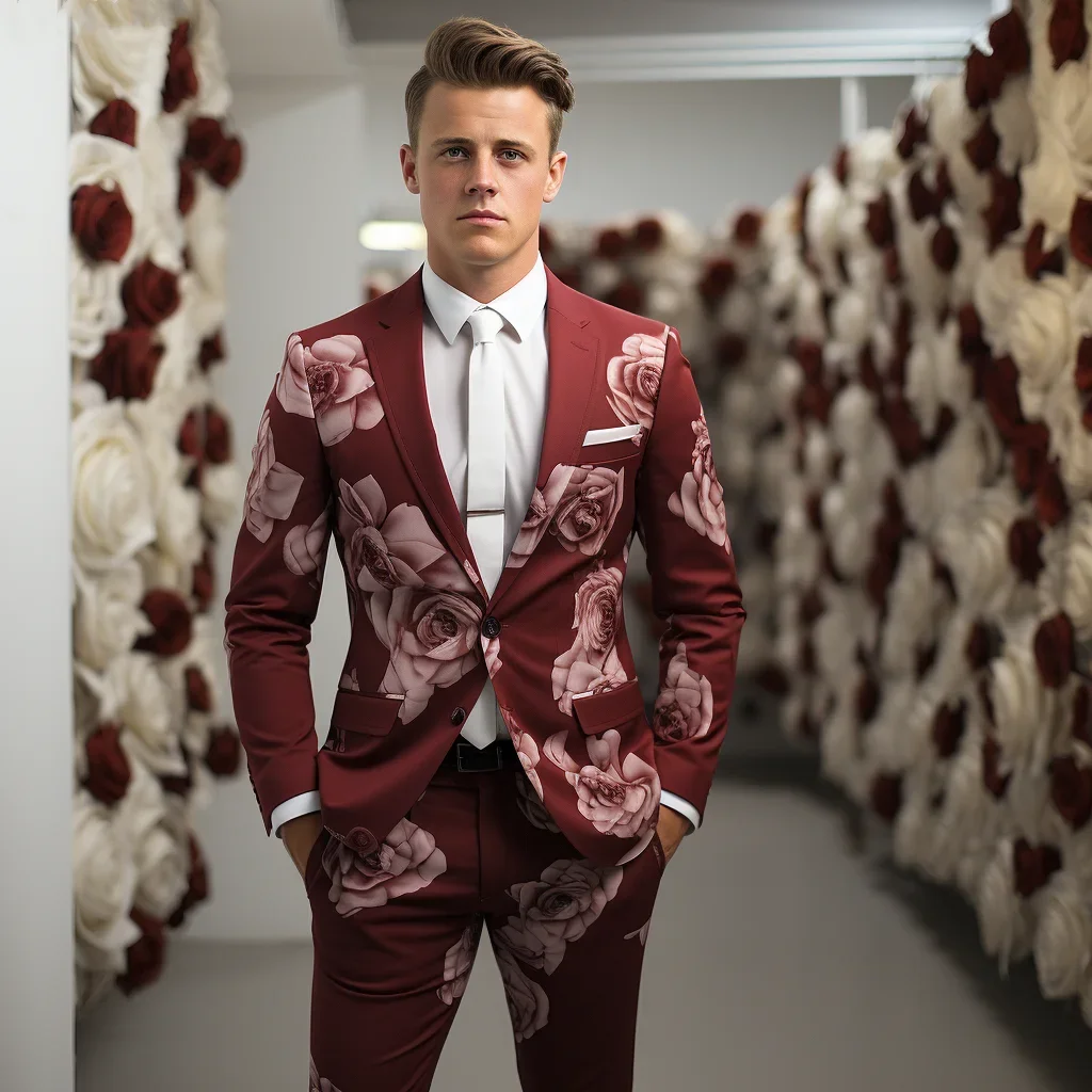 Floral Jacquard Tailored Men's Suit Men's 3D Digital Printing Suits Cos Party Stage Nightclub Shiny Cool Performance Set