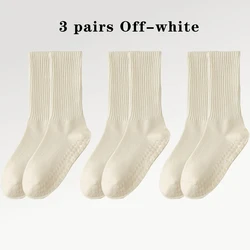 Cotton Anti-Slip Yoga Socks - Medium Length Solid Color Women's Sports Socks (3 Pairs) - EU36-42 US5.5-10 (3pairs off-white)