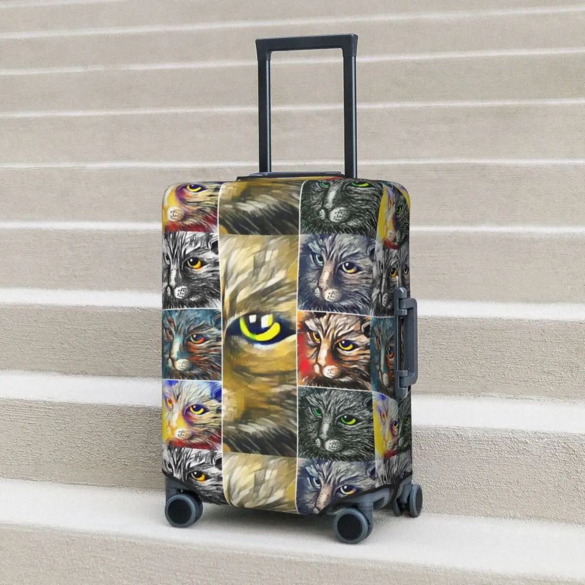 

Cat's Face Montage Suitcase Cover Animal Repeat Pattern Travel Holiday Elastic Luggage Accesories Protection