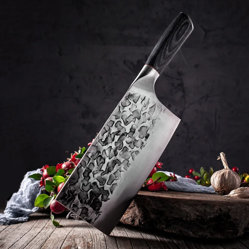 

Forging kitchen knife dual-purpose Longquan hammer pattern old Chinese household kitchen knife high carbon steel kitchen knife