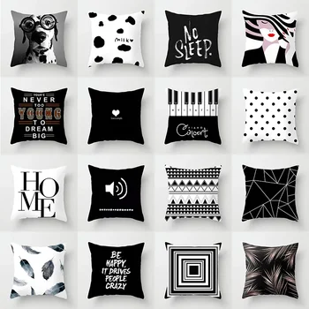 Black and White Geometric Portrait Pillowcase Home Sofa Office Cushion Cover Decor Car Decoration