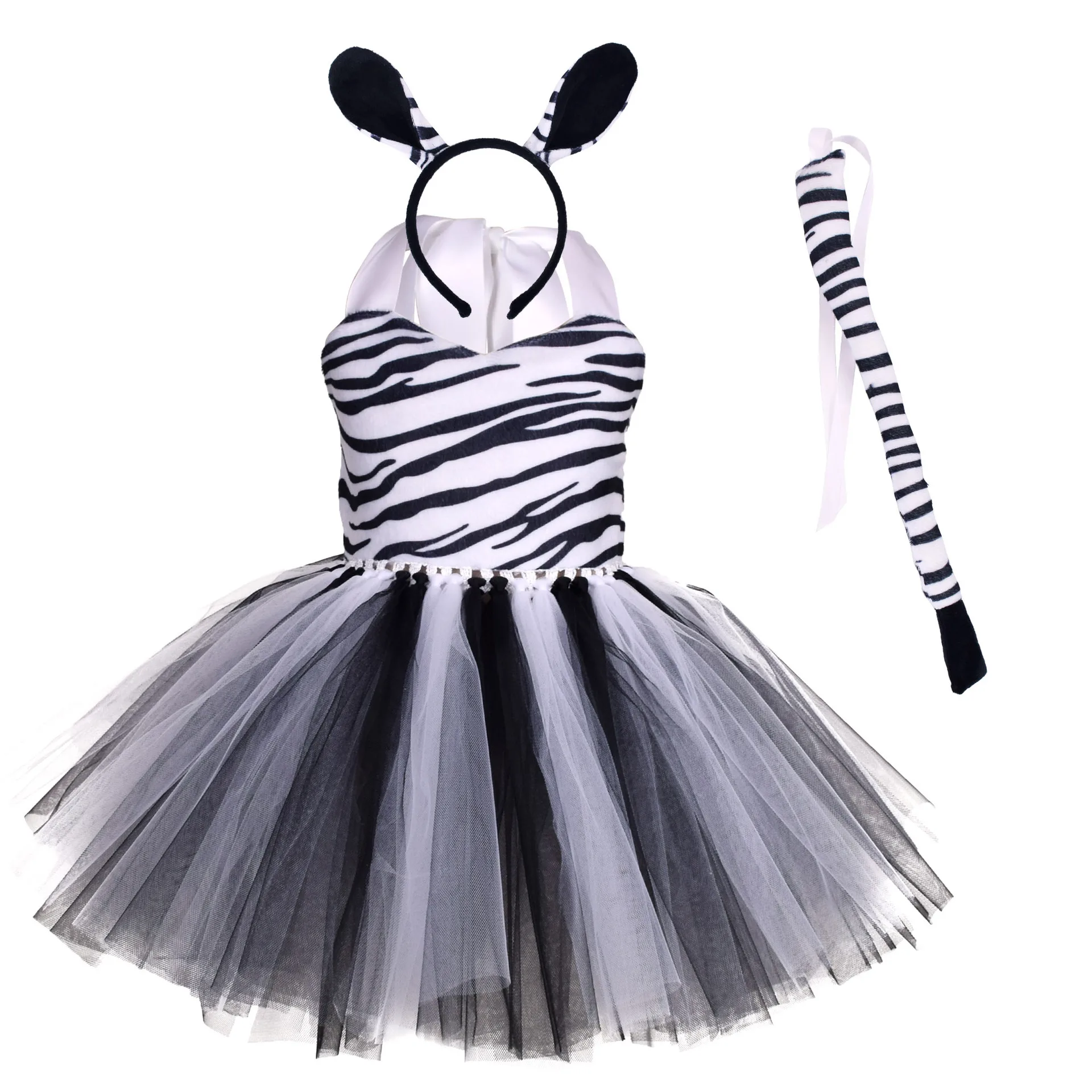 Disfraz de Halloween para niños, disfraz de animal, tema de bosque, jirafa, vaca, tigre, leopardo, estampado de cebra, vestido de tutú para fiesta de cumpleaños de niñas
