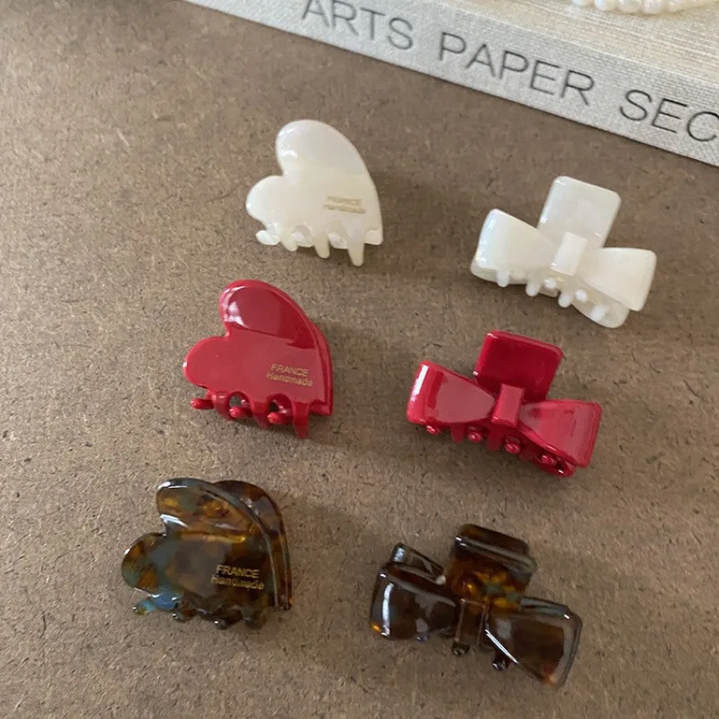 Korean Acetate Hair Claw Clip - Small Love Bow Princess Hairpin, Women's Side Bangs Clip, Elegant Non-Slip Grip Hair Accessory
