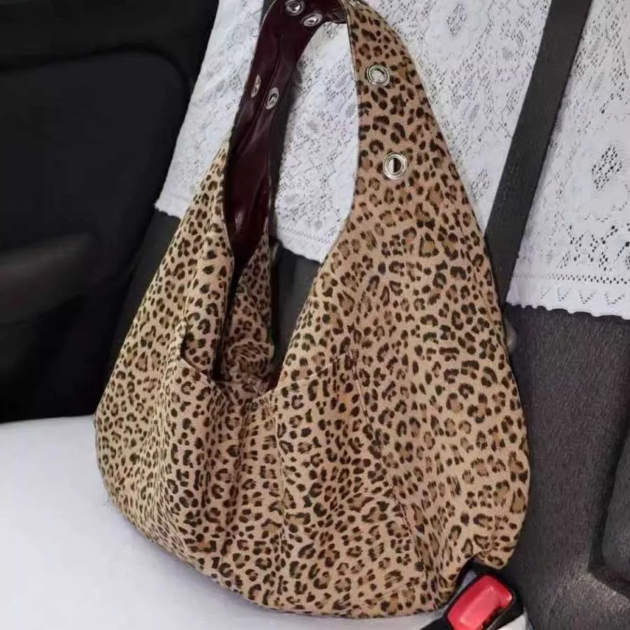Double-Sided Shoulder Bag Cool and Sweet Leopard Print Commuter Tote Bag Women's Versatile Large Bag Retro Chic Handbag bolsos