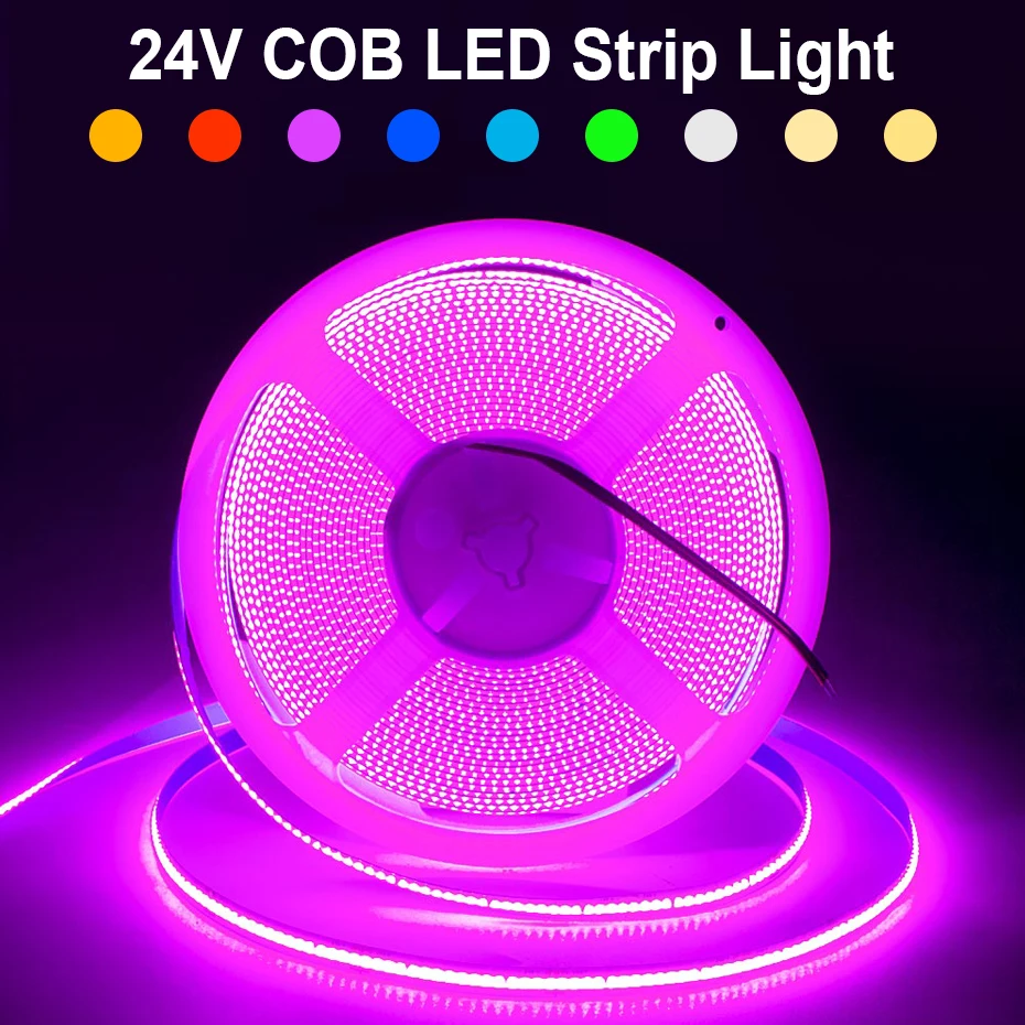 Tira de luces Led COB superbrillantes, lámpara de cinta Flexible de 24V, 320LED/M, 0,5-10m, blanco frío, azul hielo, para decoración de iluminación del hogar