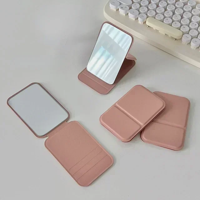 Miroir de maquillage de bureau en cuir PU, miroir de vanité Portable pliable, miroirs compacts, miroirs de poche mignons pour outil de voyage 4
