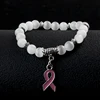 5 Color Breast Cancer Awareness Pink Ribbon Charm Bracelet 5 Color Cat Eye Opal 8mm Beads Bracelets & Bangles 3
