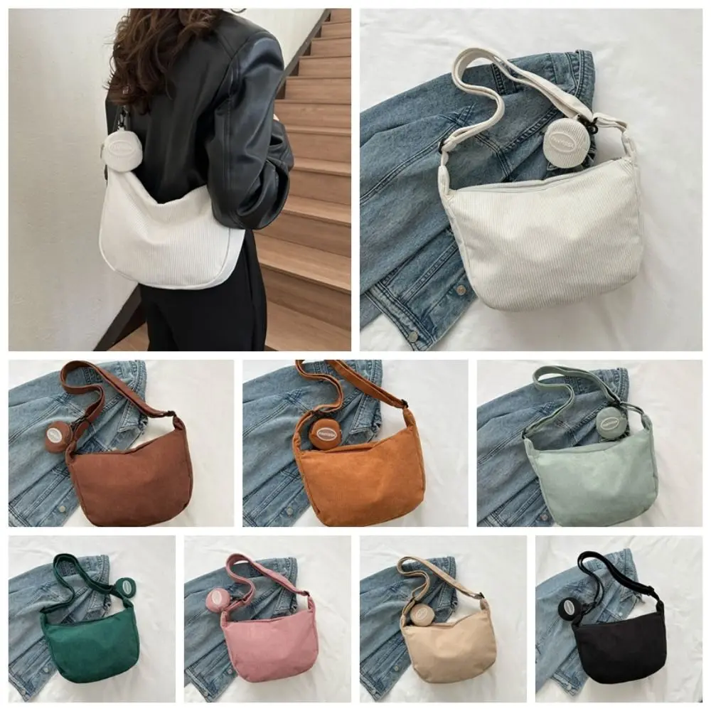 

Korean Style Corduroy Shoulder Bag Handbag Large Capacity Handbag with Coin Purse Cotton Cloth Tote Bag Solid Color Shoulder Bag