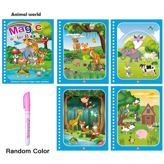Magical Water Drawing Book Toys Variety of Themes Reusable Coloring Magic Water Drawing Book Early Education Toys for Children Animal