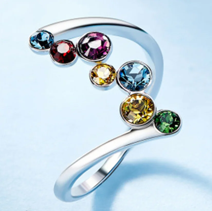 Geometric Creative Sliver Color Inlay Colorful Stone Rings For Women ...